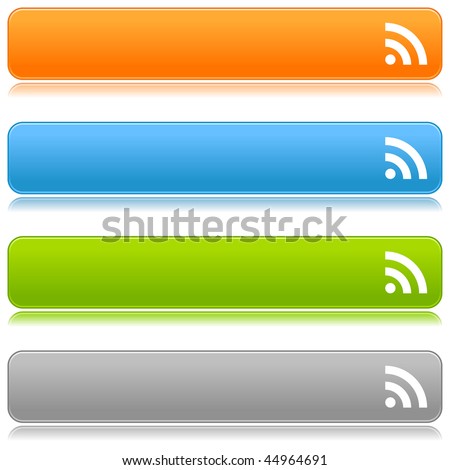 Matted satin color buttons with RSS symbol on a white background