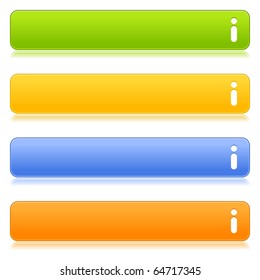 Matted satin colorful web 2.0 buttons with info symbol and reflection on white background