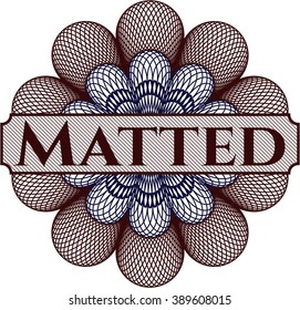 Escrito con mayúsculas dentro de una rosette estilo dinero