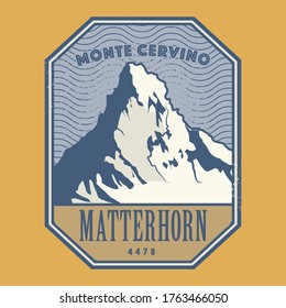 Matterhorn. Landscape of Alps with Matterhorn peak, vector illustration