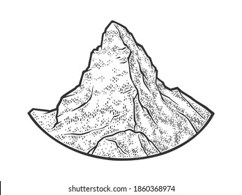 Matterhorn mountain of the Alps sketch engraving vector illustration. T-shirt apparel print design. Scratch board imitation. Black and white hand drawn image.