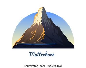 Matterhorn Mountain. Peaks, Landscape Early In A Daylight. Travel Or Camping, Climbing. Outdoor Hill Tops In Zermatt, Switzerland. Valais Region.