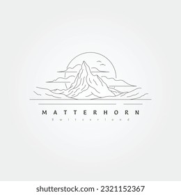 matterhorn mountain with sunset line art vector symbol illustration design, mountain logo design