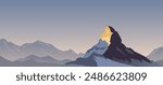 Matterhorn mountain vector background. The Alps. Extreme sports, outdoor recreation, adventure in the mountains, vacation. snow Swiss mountains.