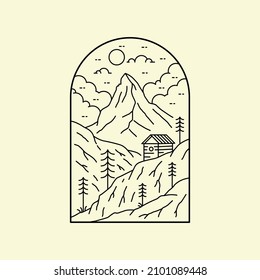 The Matterhorn Switzerland in mono line art, patch badge design, emblem design, T-Shirt Design