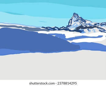 Matterhorn view from train, line art drawing