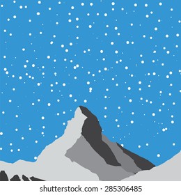 Matterhorn View Vector. Matterhorn with Snow, Zermatt, Switzerland