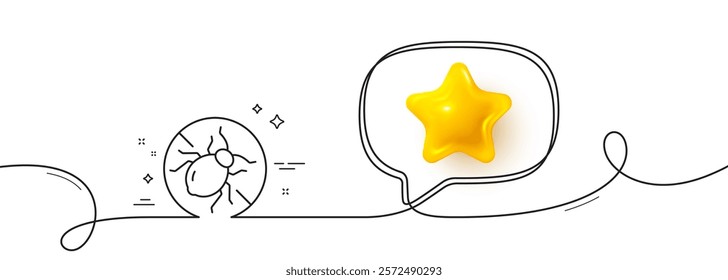 Mattress bed bugs line icon. Continuous line with 3d star. Hypoallergenic sign. Anti-allergic symbol. 3d star in speech bubble. Bed bugs single line ribbon. Loop curve pattern. Vector