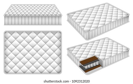 Mattress bedding bed mockup set. Realistic illustration of 4 mattress bedding bed mockups for web