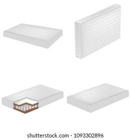 Mattress bedding bed mockup set. Realistic illustration of 4 mattress bedding bed mockups for web