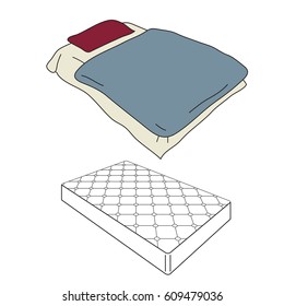 Mattress and bedding cartoon in perspective view