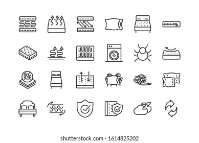 mattress comfortable soft textile icons set linear design vector illustration