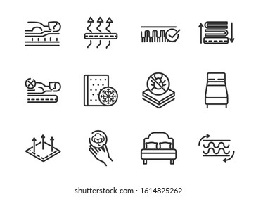mattress comfortable soft textile icons set linear design vector illustration