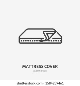 Mattress cover line icon, vector pictogram of covering. Bed linen, interior illustration, home textile sign.