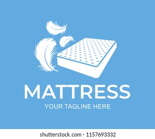 Mattress with down and feathers, logo design. Furniture and bedding, vector design and illustration