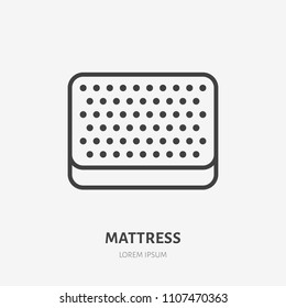 Mattress flat line icon top view. Bedding sign. Thin linear logo for interior store.