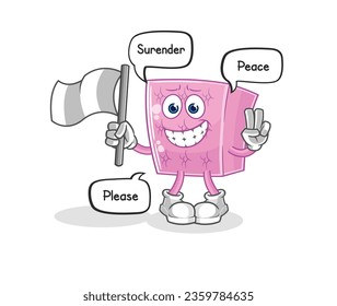 el colchón sostiene la mascota de la bandera de rendición. vector de dibujos animados