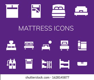 mattress icon set. 14 filled mattress icons. Included Double bed, Bed, Single bed, Oxigen, Bunk Carpet icons