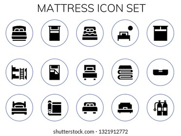 mattress icon set. 15 filled mattress icons.  Collection Of - Bed, Bunk bed, Blanket, Double bed, Carpet, Single Oxigen