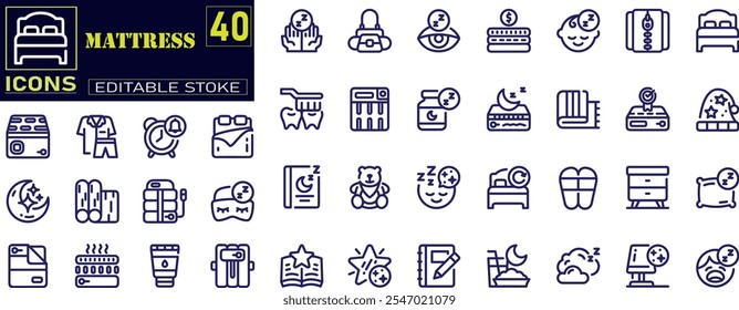 Mattress icons. Set icon about Mattress. Mattress line icons. Mattress Industrial icons.