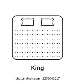 Mattress King Size Line Icon. Bed Size Dimension Linear Pictogram. Bed Length Measurement for Bedchamber in Hotel or Home Icon. Mattress Size. Editable Stroke. Isolated Vector Illustration.