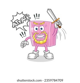 the mattress knights attack with sword. cartoon mascot vector