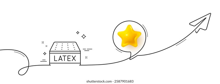 Mattress line icon. Continuous line with share plane. Orthopedic latex pad sign. Breathable sleep bed symbol. 3d star in speech bubble. Latex mattress single line ribbon. Loop curve pattern. Vector
