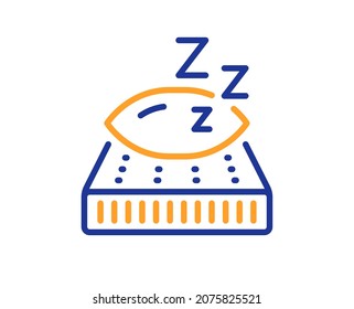 Mattress line icon. Night sleep bed rest sign. Pillow with zzz symbol. Colorful thin line outline concept. Linear style mattress icon. Editable stroke. Vector