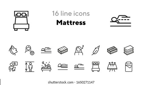 Mattress Line Icon Set. Orthopedic Pillow, Sleeping, Insomnia. Comfort Concept. Can Be Used For Topics Like Bedroom, Night, Rest