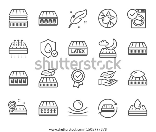 Mattress Line Icons Breathable Washable Latex Stock Vector (Royalty ...