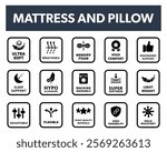 Mattress and Pillow properties vector labels for packaging. 