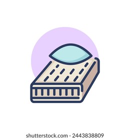Mattress with pillow thin line icon. Material, bed, sleep sign. Comfort and sleeping concept. Vector illustration symbol element for web design and apps