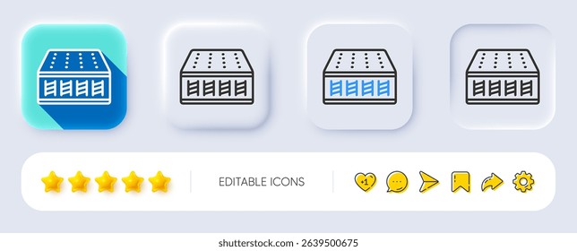 Mattress pocket spring line icon. Neumorphic, Flat shadow, 3d buttons. Orthopedic sprung pad sign. Breathable sleep bed symbol. Line mattress icon. Social media icons. Vector