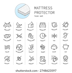 Mattress protector for sleeping icon set. The outline icons are well scalable and editable. Contrasting elements are good for different backgrounds. EPS10.