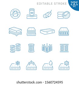 Mattress related icons. Editable stroke. Thin vector icon set