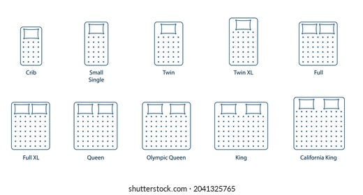 Mattress sizes chart line icon. Clipart image isolated on white background