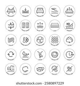 Mattress for sleeping icon set. The outline icons are well scalable and editable. Contrasting elements are good for different backgrounds. EPS10.	