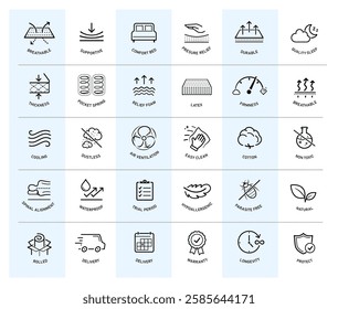 Mattress for sleeping icon set. The outline icons are well scalable and editable. Contrasting elements are good for different backgrounds. EPS10.	