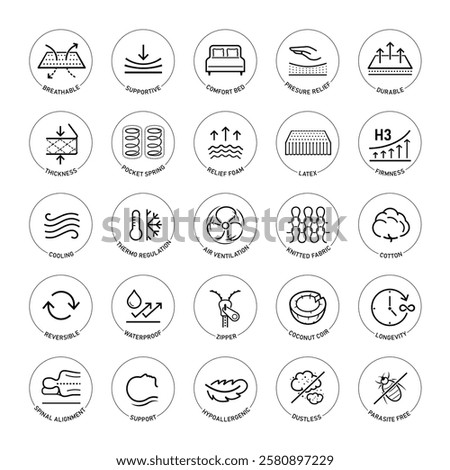 Mattress for sleeping icon set. The outline icons are well scalable and editable. Contrasting elements are good for different backgrounds. EPS10.	