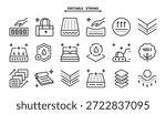 Mattress for sleeping icons set. Editable stroke. Memory foam symbols shows different types of mattresses with features like breathability, firmness, and pressure relief.