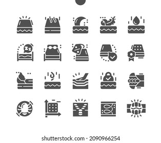 Mattress. Soft for the skin. Mattress for sleeping. Orthopedic effect. Buy, price and reviews. Vector Solid Icons. Simple Pictogram