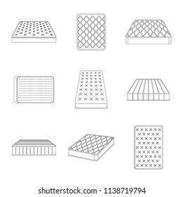 Mattress squab bedding icons set. Outline illustration of 9 mattress squab bedding vector icons for web