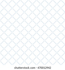 Mattress Texture Double Stitch Seamless Pattern - Blue Elements on White Background - Flat Graphic Style