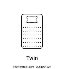 Mattress Twin Size Line Icon. Bed Size Dimension Linear Pictogram. Bed Length Measurement for Bedchamber in Hotel or Home Icon. Mattress Size. Editable Stroke. Isolated Vector Illustration.