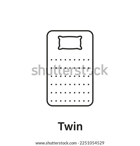 Mattress Twin Size Line Icon. Bed Size Dimension Linear Pictogram. Bed Length Measurement for Bedchamber in Hotel or Home Icon. Mattress Size. Editable Stroke. Isolated Vector Illustration.