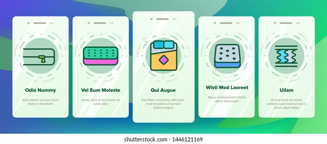 Mattress Types And Material Vector Onboarding Mobile App Page Screen. Orthopedic And Antiallergic Comfortable Mattress. Bio And Organic Breathable Bedding Isolated Contour Illustration