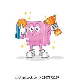 the mattress winner with trophie. cartoon character