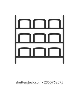 Maturation of cheese, linear icon. Stage of cheese production. Cheese on the shelves. Line with editable stroke