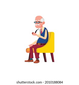 mature age caucasian man sitting in armchair and smoking smoke pipe cartoon vector. mature age caucasian man sitting in armchair and smoking smoke pipe character. isolated flat cartoon illustration