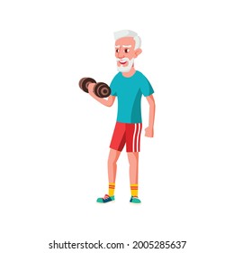 mature age guy make exercise with dumbbells tool in gym cartoon vector. mature age guy make exercise with dumbbells tool in gym character. isolated flat cartoon illustration